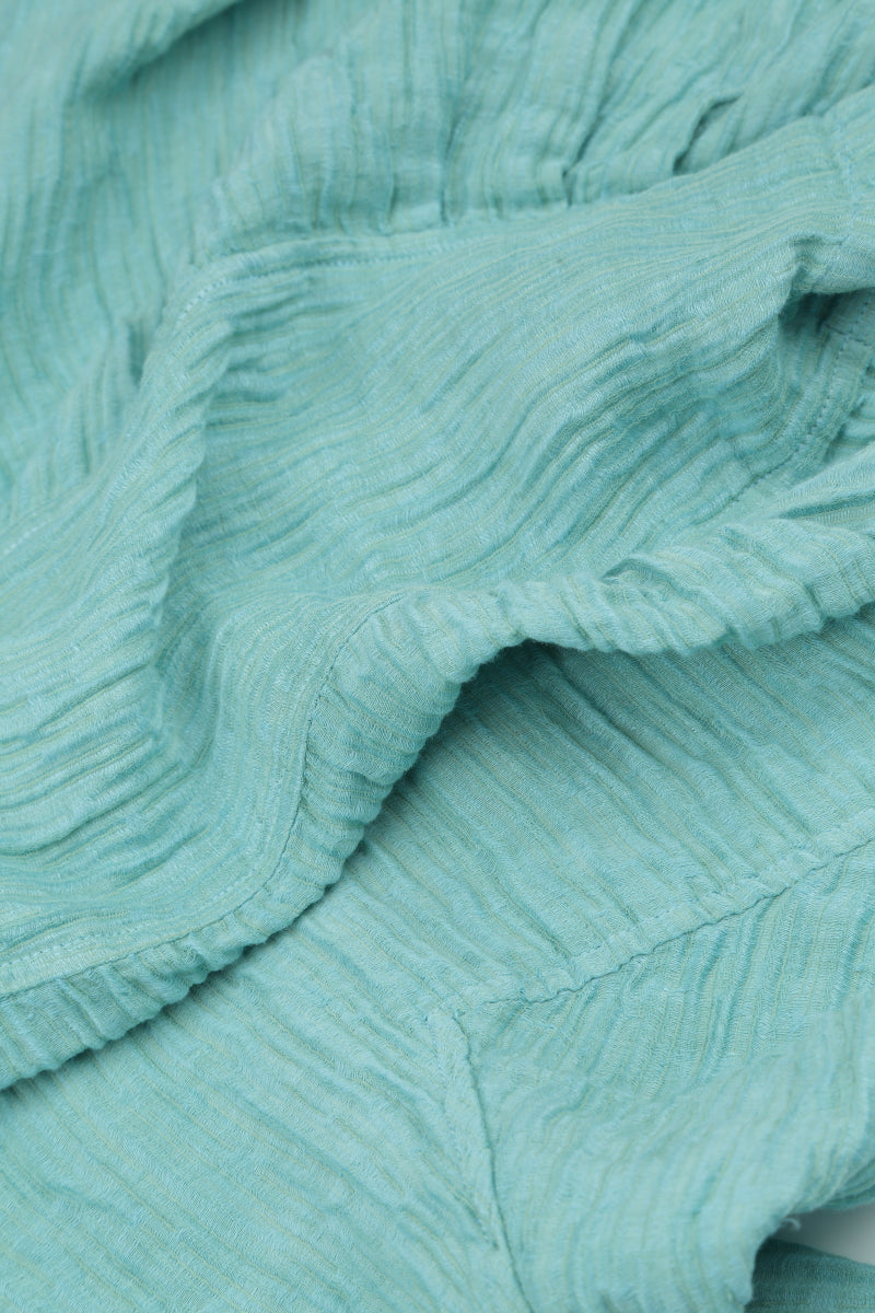 Cowl Neck Crinkled Mint Silk Blouse 5