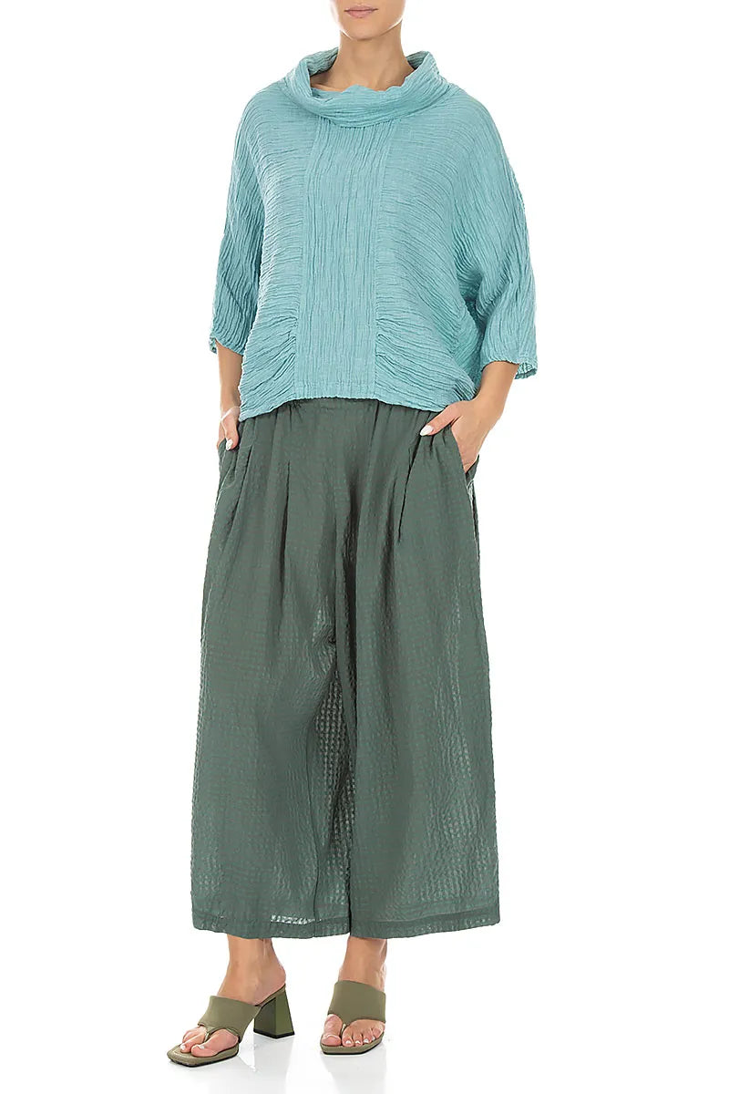 Cowl Neck Crinkled Mint Silk Blouse 4