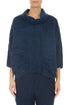Cowl Neck Crinkled Navy Silk Linen Blouse 1