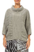 Cowl Neck Crinkled Olive Grey Silk Linen Blouse 1