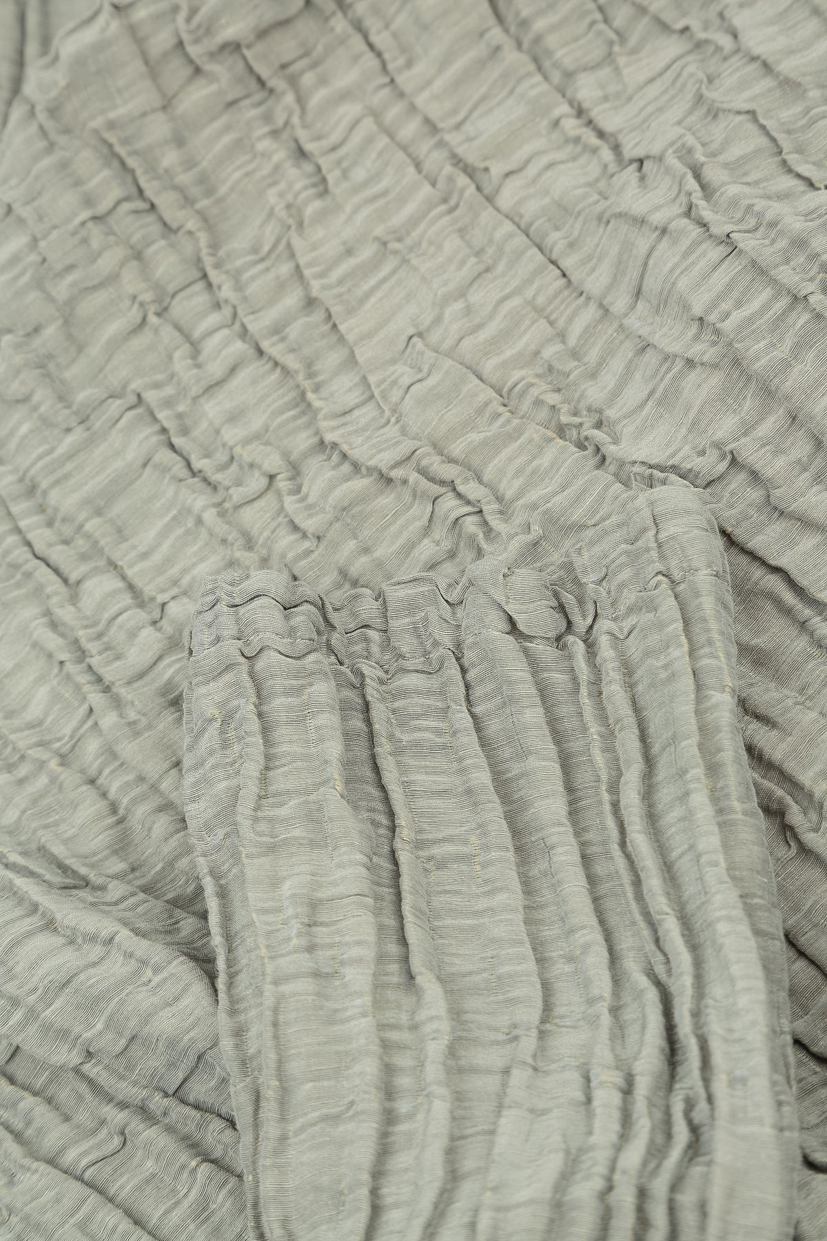 Cowl Neck Crinkled Olive Grey Silk Linen Blouse 5