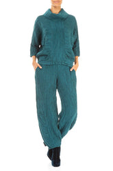 Cowl Neck Crinkled Peacock Silk Blouse 4