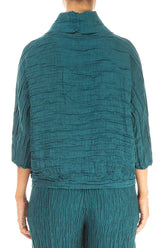 Cowl Neck Crinkled Peacock Silk Blouse 2