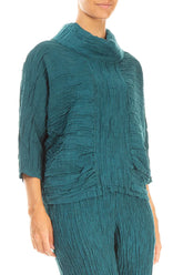 Cowl Neck Crinkled Peacock Silk Blouse 3