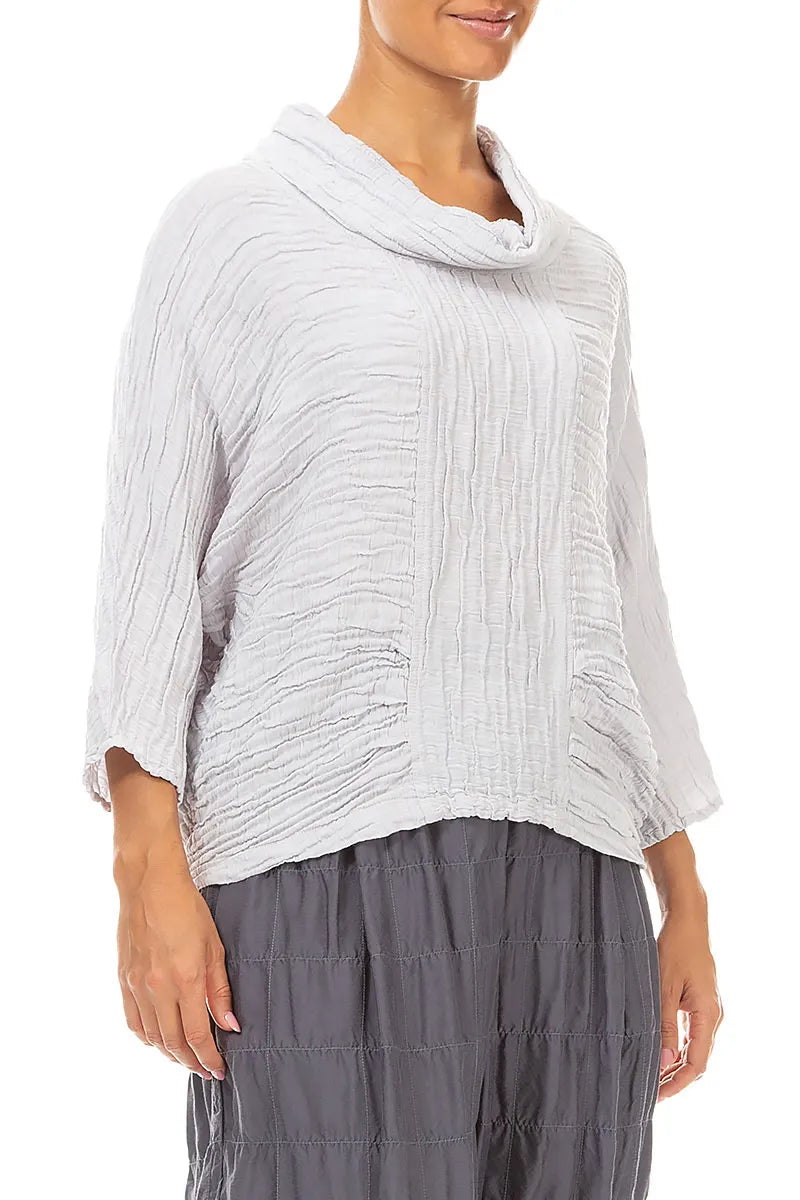 Cowl Neck Crinkled Pearl Grey Silk Linen Blouse 3