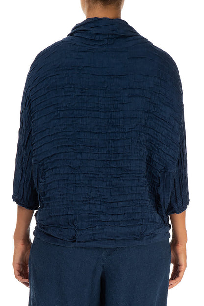 Cowl Neck Crinkled Royal Blue Silk Blouse 2