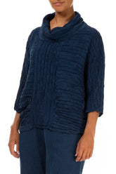 Cowl Neck Crinkled Royal Blue Silk Blouse 3