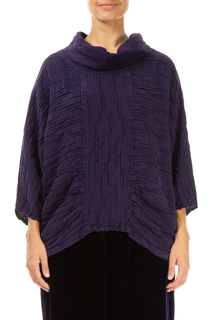 Cowl Neck Crinkled Royal Purple Silk Blouse 1