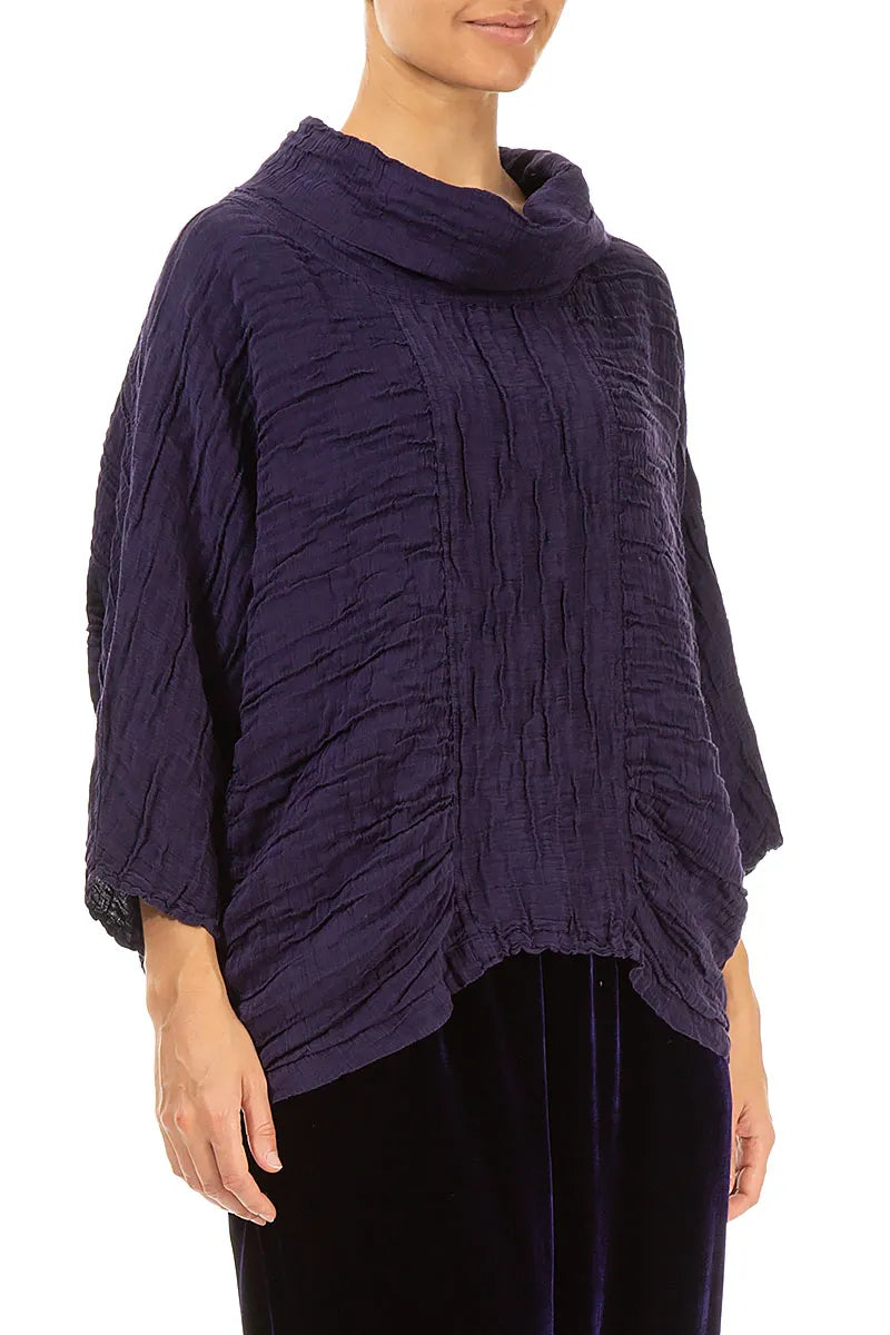 Cowl Neck Crinkled Royal Purple Silk Blouse 3