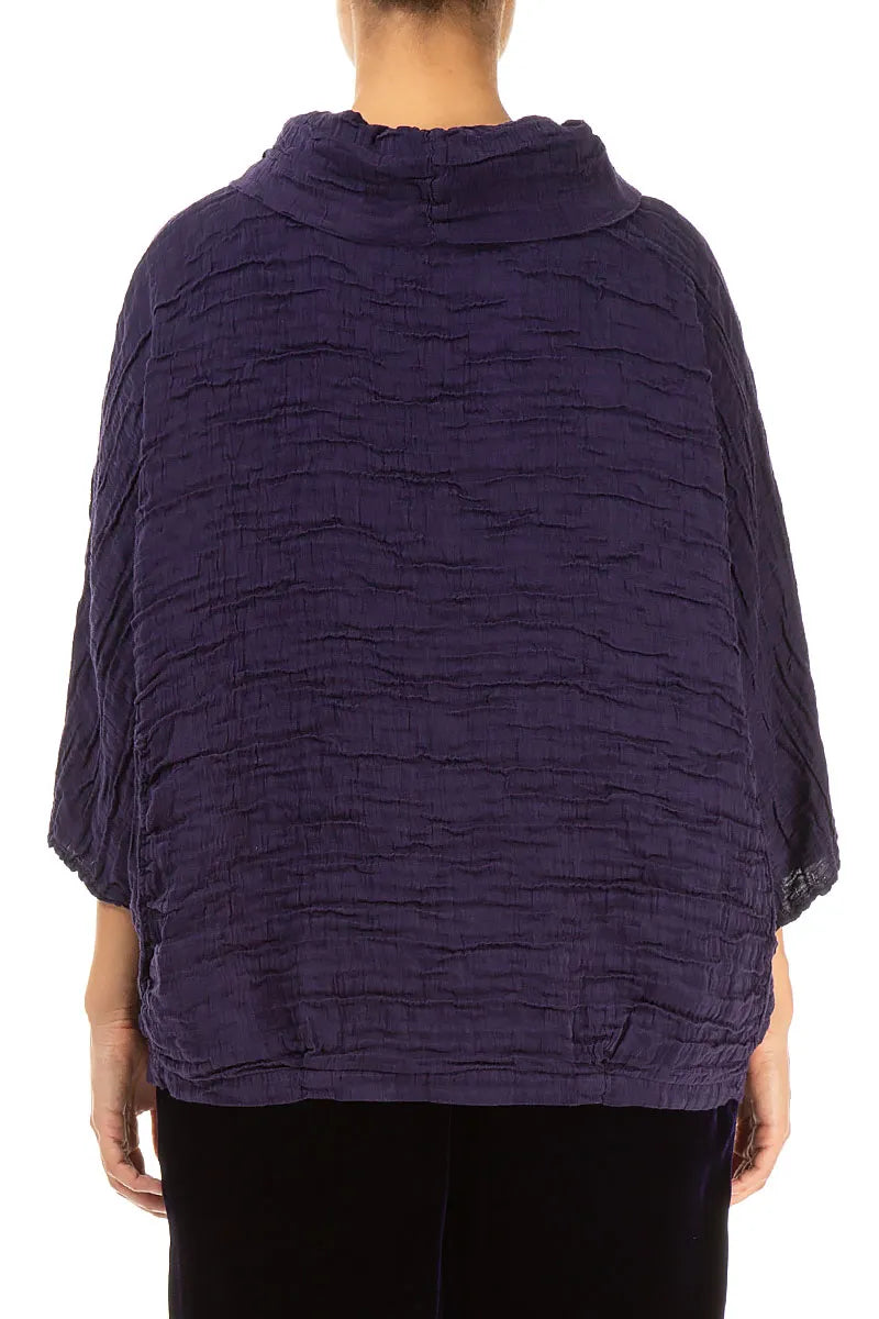 Cowl Neck Crinkled Royal Purple Silk Blouse 2
