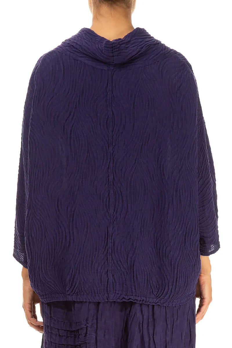 Cowl Neck Crinkled Royal Purple Waves Silk Linen Blouse 2