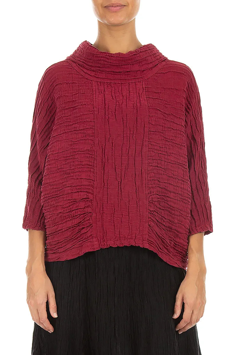 Blouse à col bénitier en soie et lin Froissé Ruby
