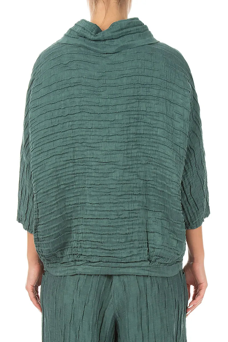 Cowl Neck Crinkled Sage Silk Blouse