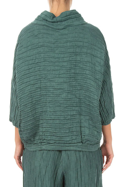 Cowl Neck Crinkled Sage Silk Blouse