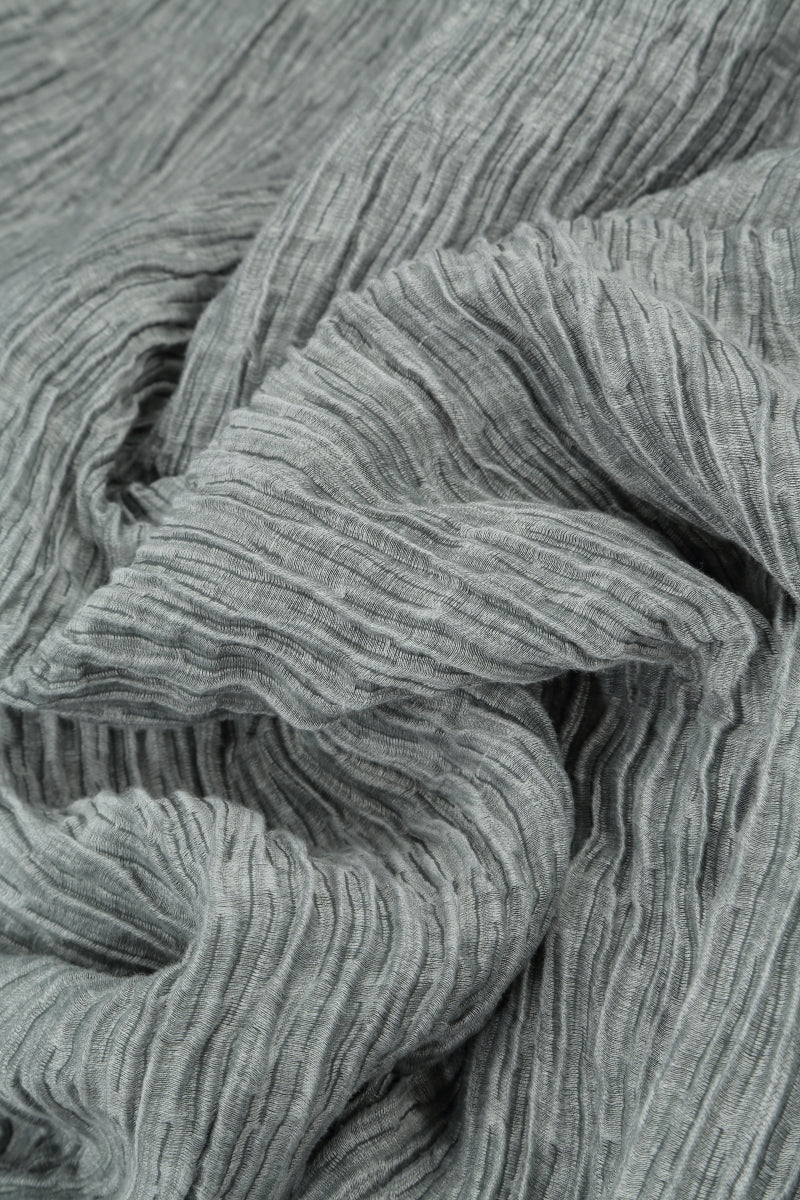 Cowl Neck Crinkled Grey Sage Silk Dress 5