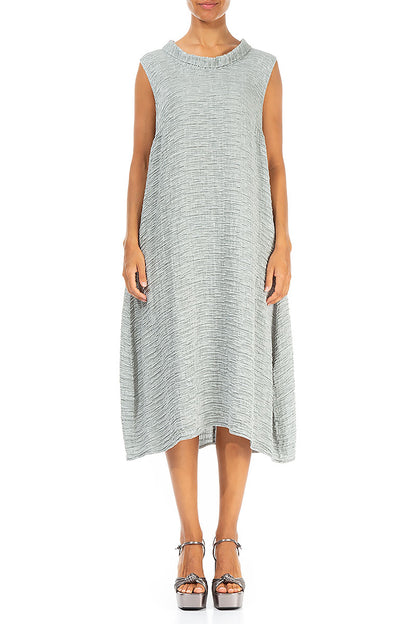 Cowl Neck Crinkled Grey Sage Silk Dress 1