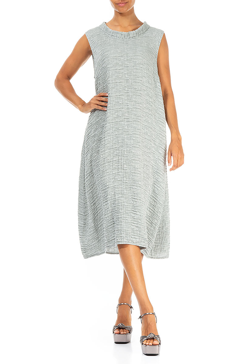 Cowl Neck Crinkled Grey Sage Silk Dress 4