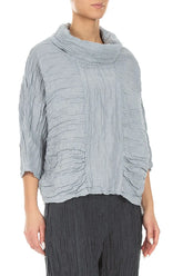 Cowl Neck Crinkled Silver Grey Silk Linen Blouse 3