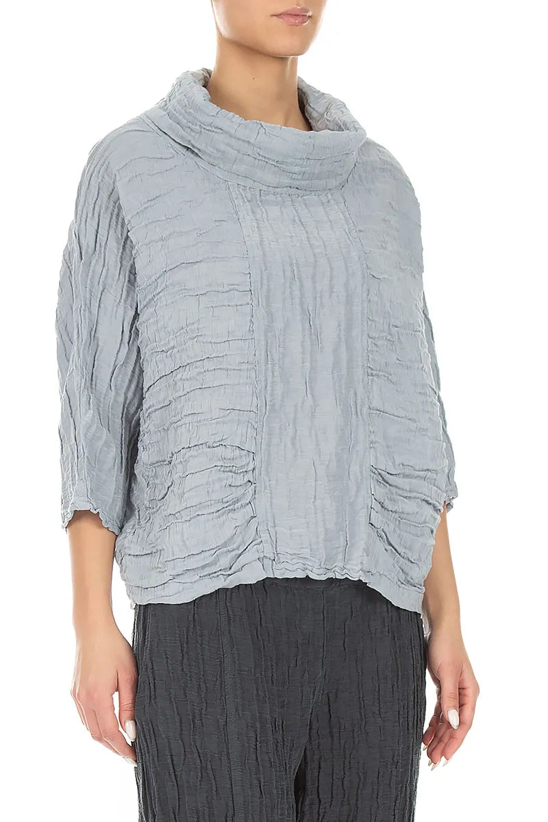 Cowl Neck Crinkled Silver Grey Silk Linen Blouse 3