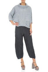 Cowl Neck Crinkled Silver Grey Silk Linen Blouse 4