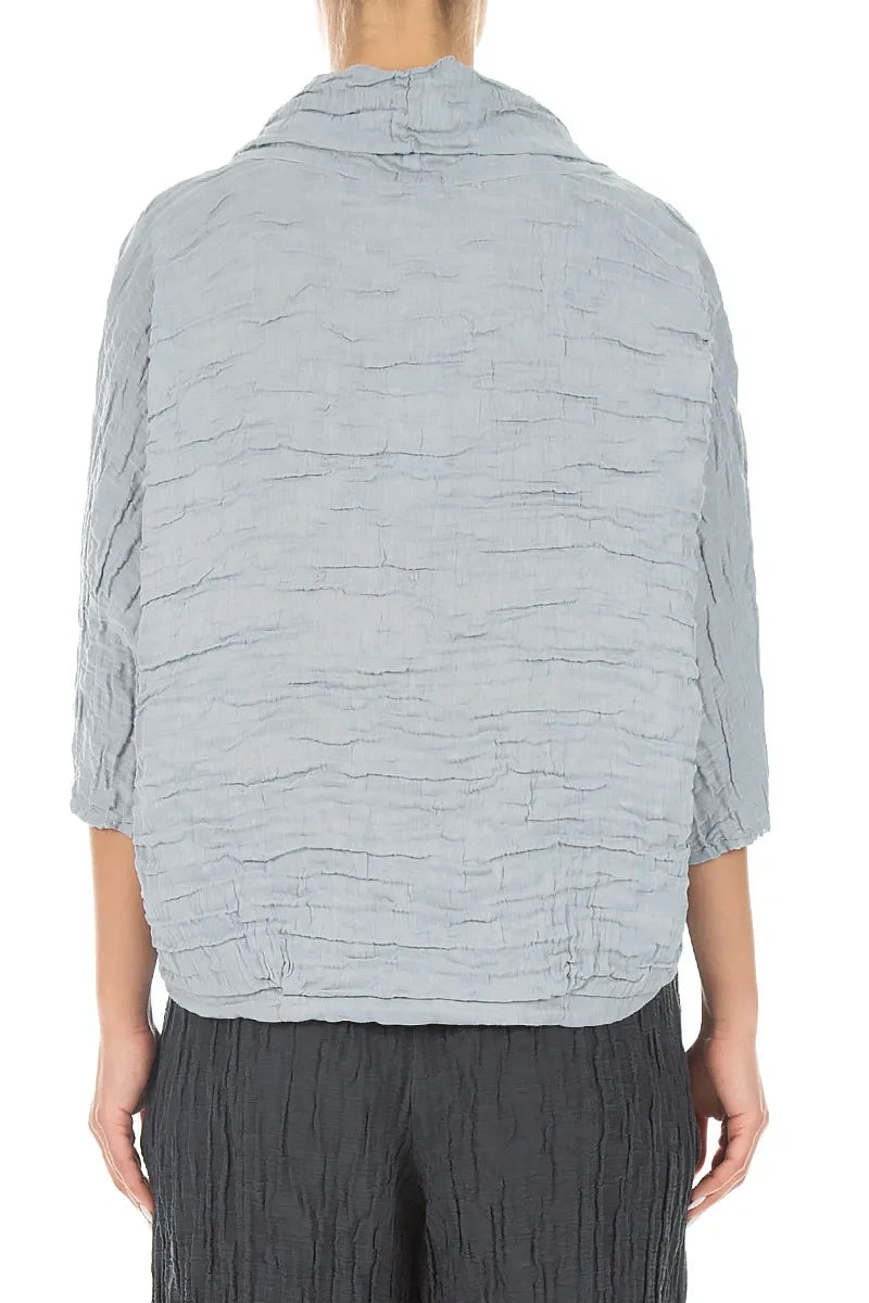 Cowl Neck Crinkled Silver Grey Silk Linen Blouse 2