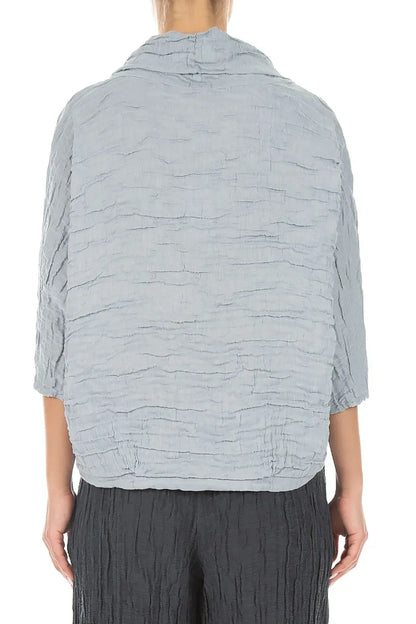 Cowl Neck Crinkled Silver Grey Silk Linen Blouse 2