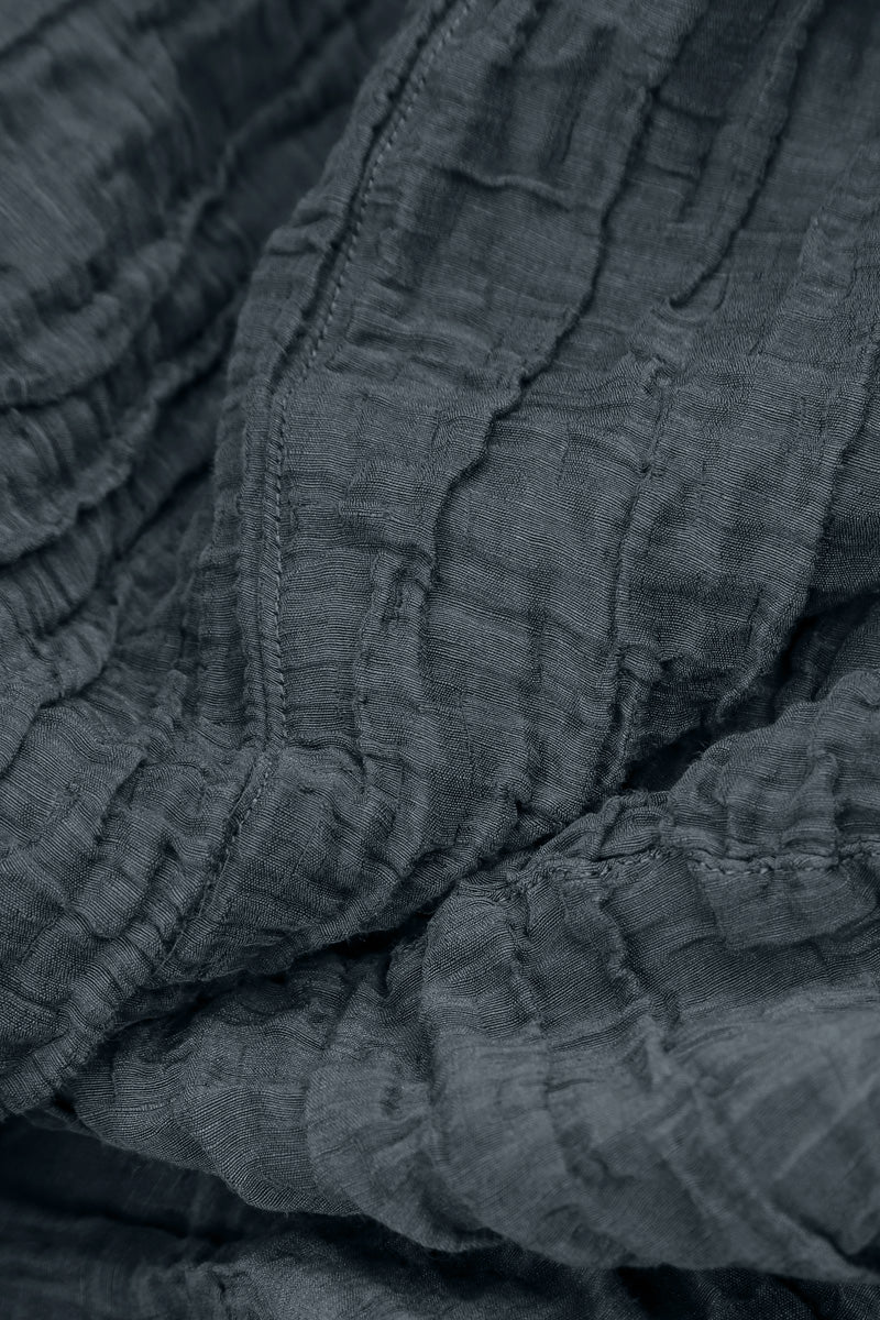 Cowl Neck Crinkled Slate Silk Linen Blouse