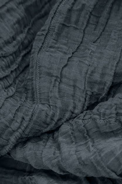 Cowl Neck Crinkled Slate Silk Linen Blouse