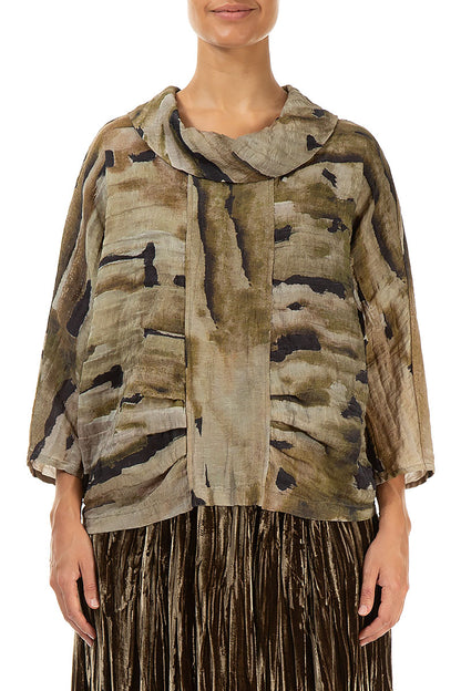 Cowl Neck Crinkled Terra Silk Blouse