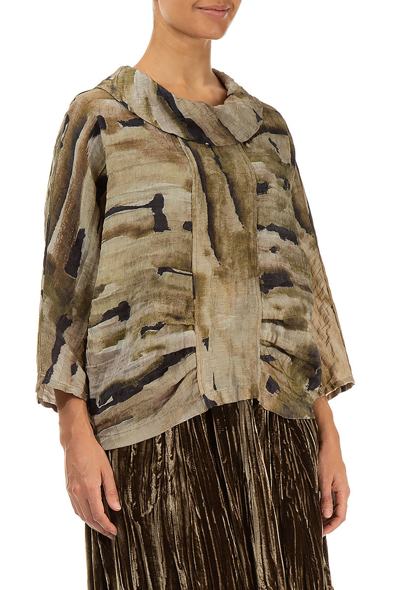 Cowl Neck Crinkled Terra Silk Blouse