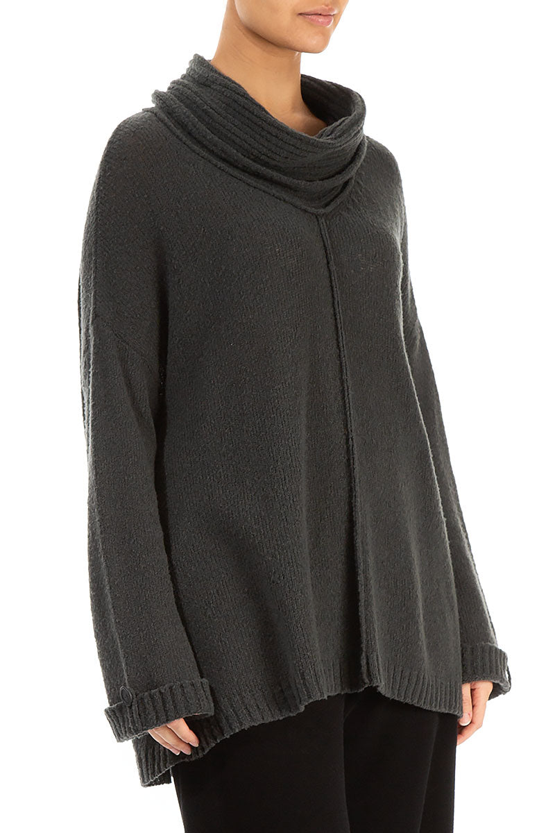 Cowl Neck Dark Grey Wool Sweater