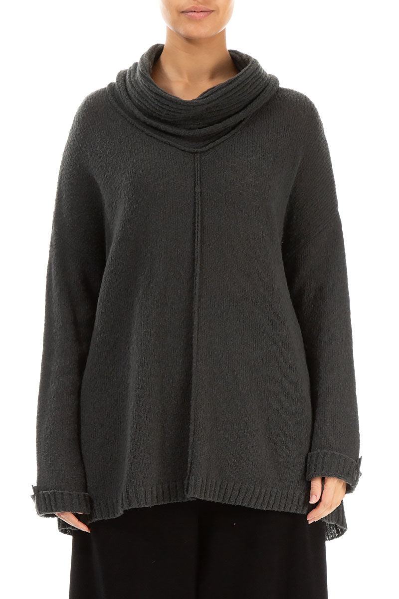 Cowl Neck Dark Grey Wool Sweater