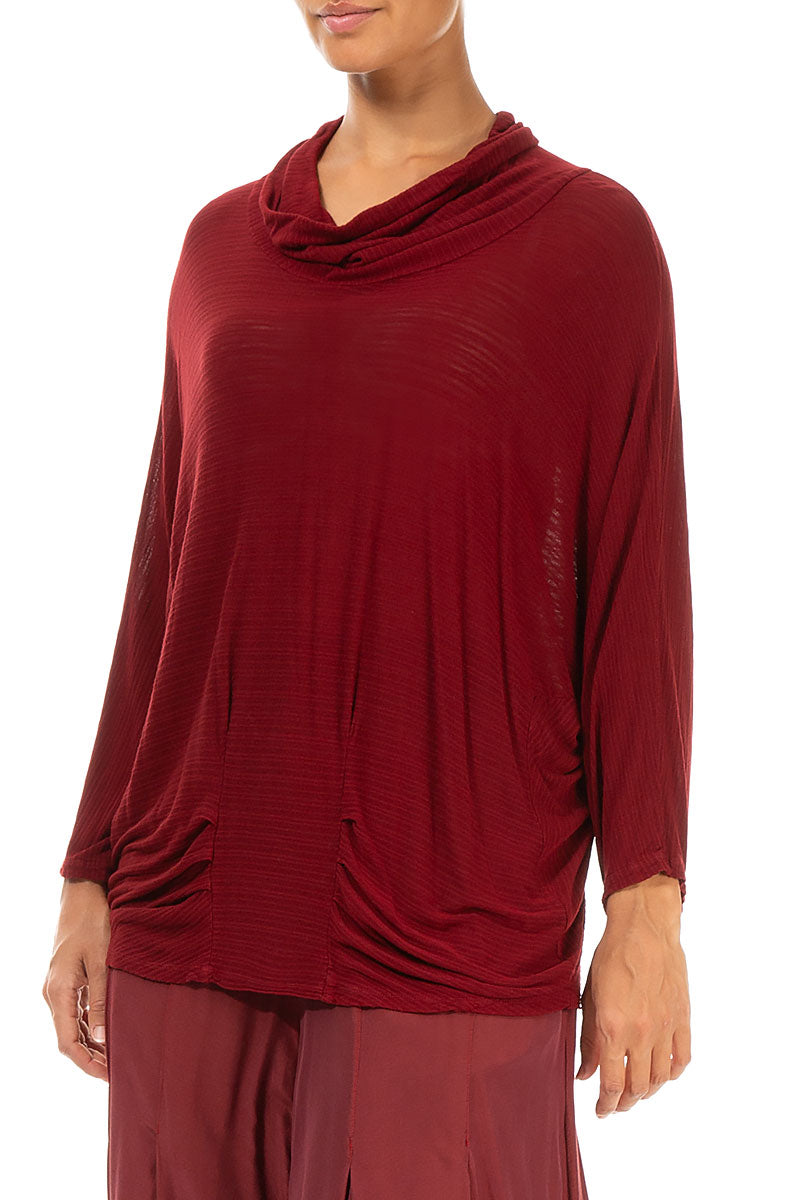 Cowl Neck Dark Red Viscose Blouse