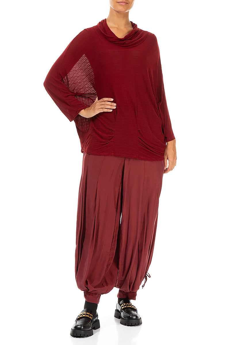 Cowl Neck Dark Red Viscose Blouse