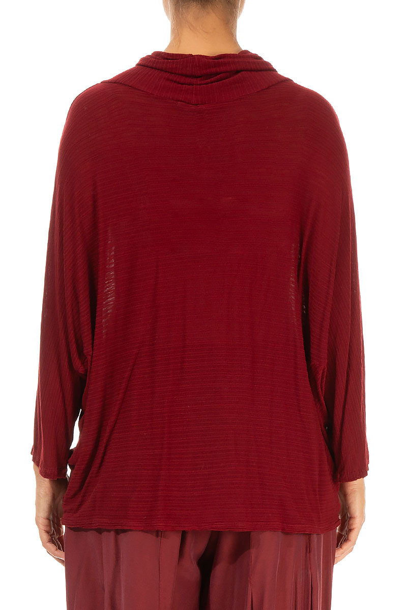 Cowl Neck Dark Red Viscose Blouse