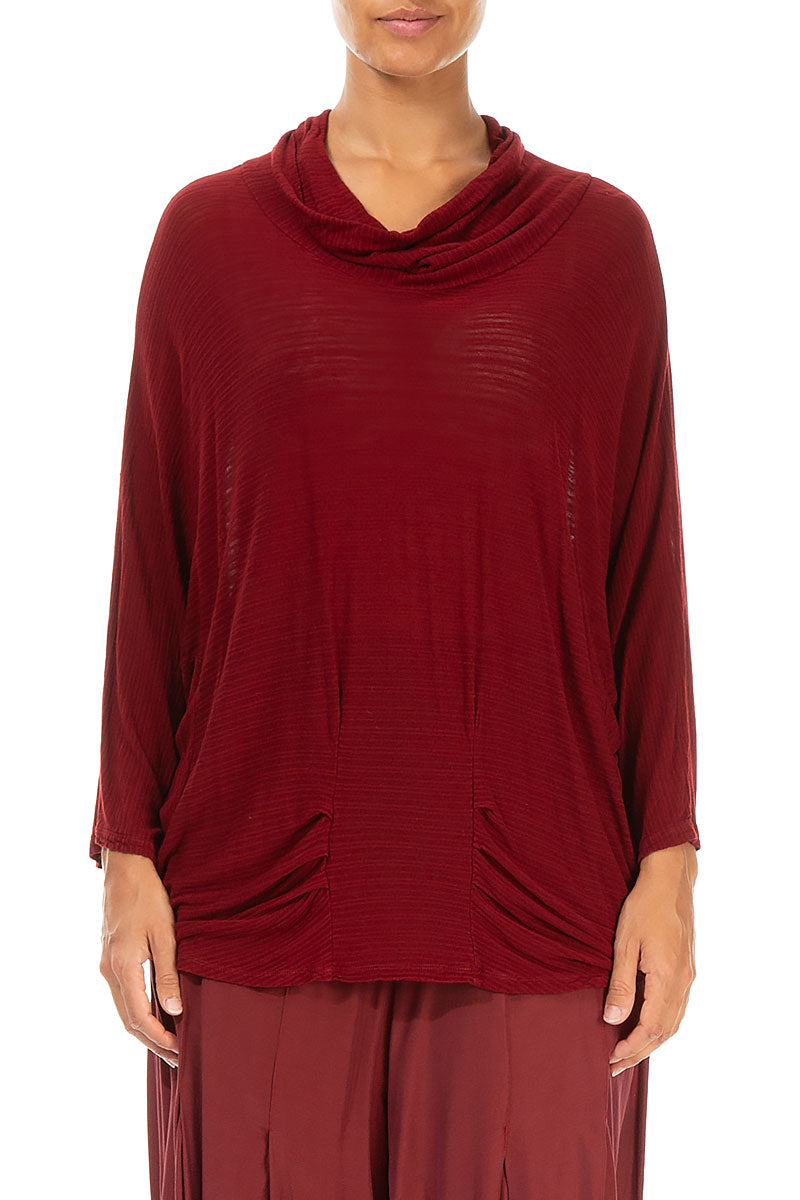 Cowl Neck Dark Red Viscose Blouse