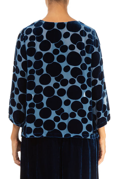 Cowl Neck Devoré Bubbles Azure Silk Velvet Blouse