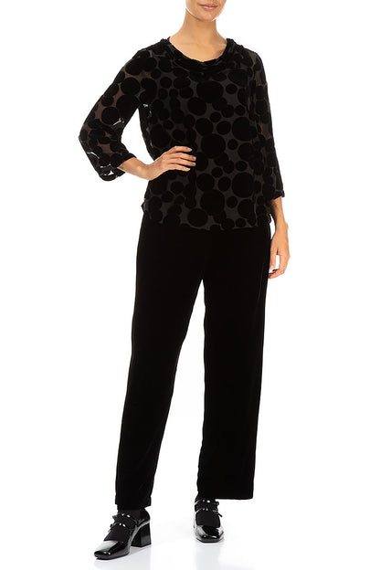 Cowl Neck Devoré Bubbles Black Silk Velvet Blouse