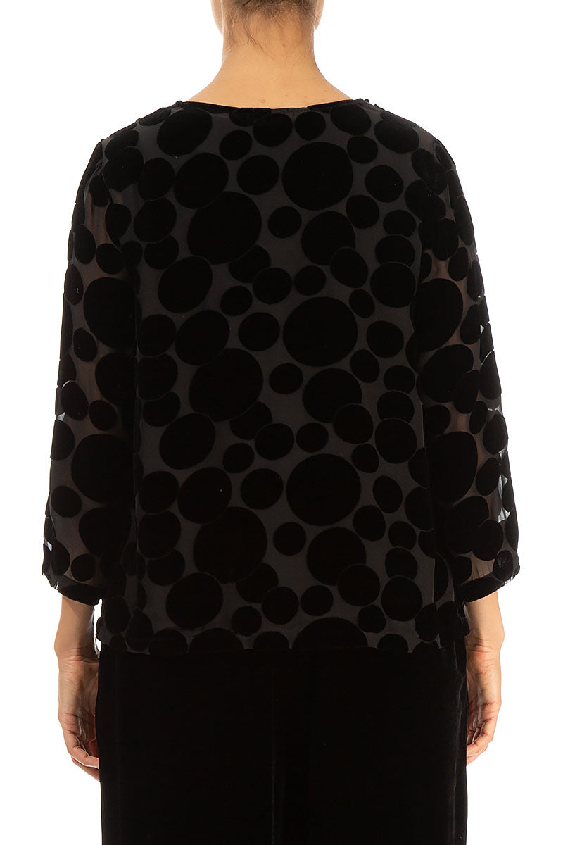 Cowl Neck Devoré Bubbles Black Silk Velvet Blouse