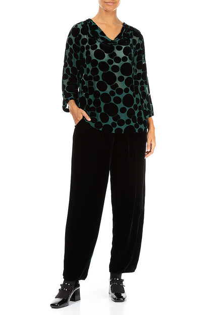 Cowl Neck Devoré Bubbles Emerald Silk Velvet Blouse