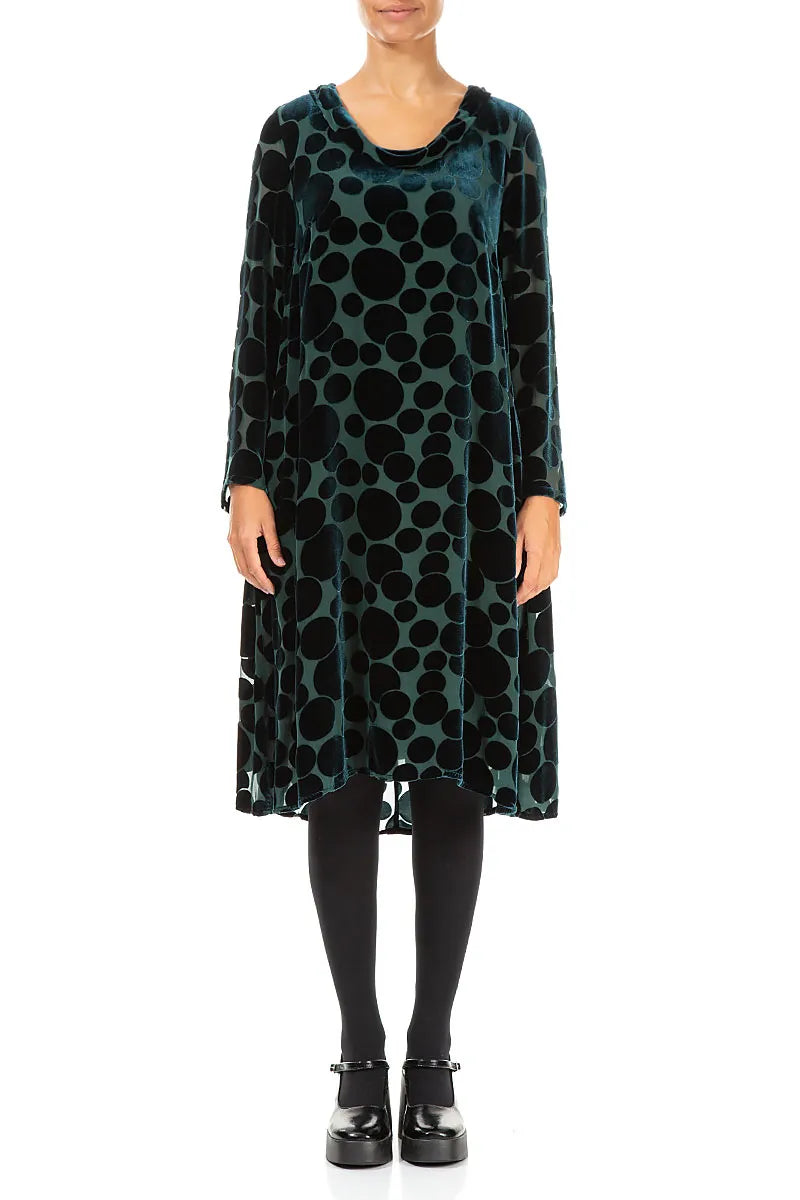 Robe en velours de soie à col bénitier Devoré Bubbles Paon