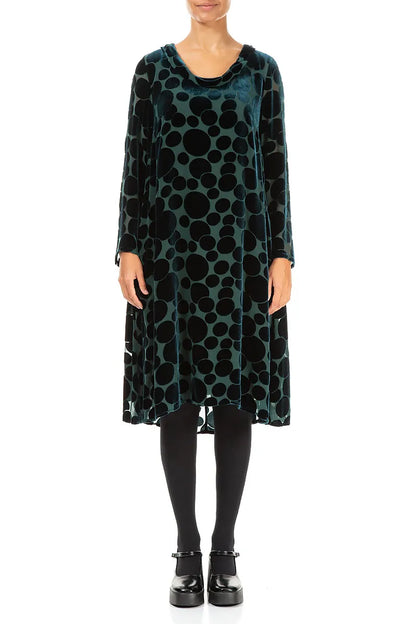 Robe en velours de soie à col bénitier Devoré Bubbles Paon