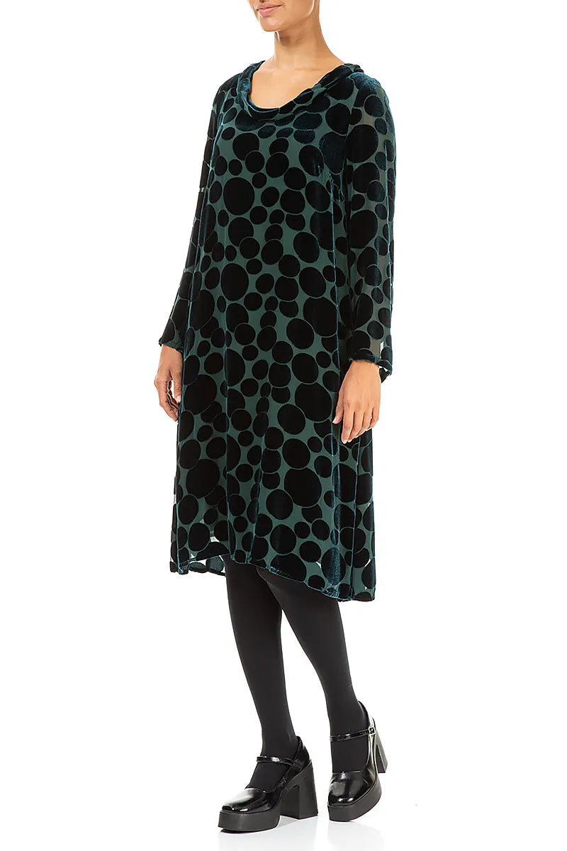 Robe en velours de soie à col bénitier Devoré Bubbles Paon