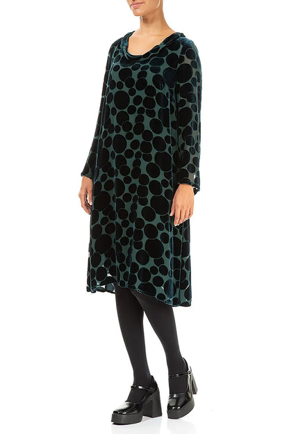 Robe en velours de soie à col bénitier Devoré Bubbles Paon