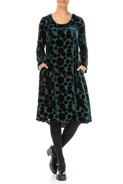 Robe en velours de soie à col bénitier Devoré Bubbles Paon