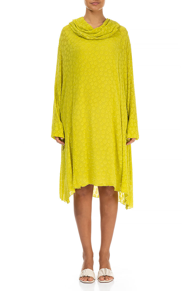 Cowl Neck Dotty Yellow Silk Dress