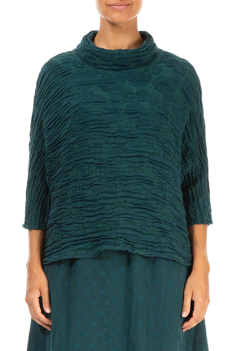 Cowl Neck Emerald Circle Silk Linen Blouse