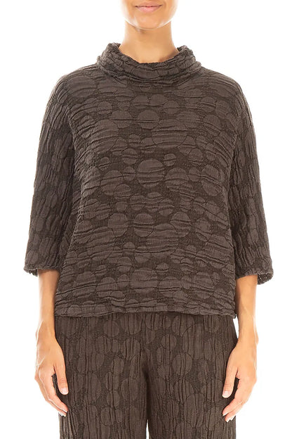 Cowl Neck Forest Brown Circle Silk Linen Blouse 1