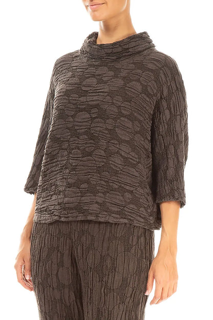 Cowl Neck Forest Brown Circle Silk Linen Blouse 3