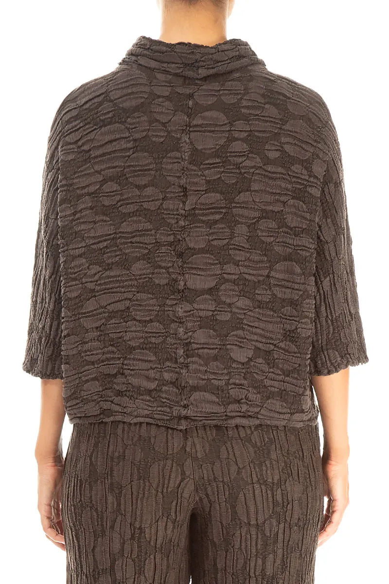 Cowl Neck Forest Brown Circle Silk Linen Blouse 2